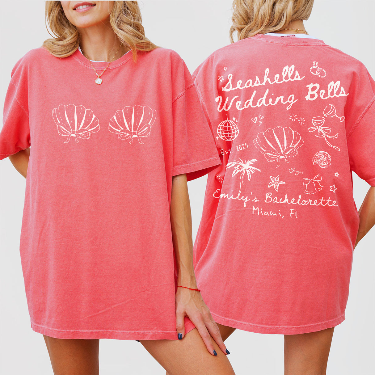 Seashells and Wedding Bells Bachelorette Shirt Custom Beach Bachelorette Personalized Coastal Bachelorette Tshirt Seashell Hens Party Outfit - main Image