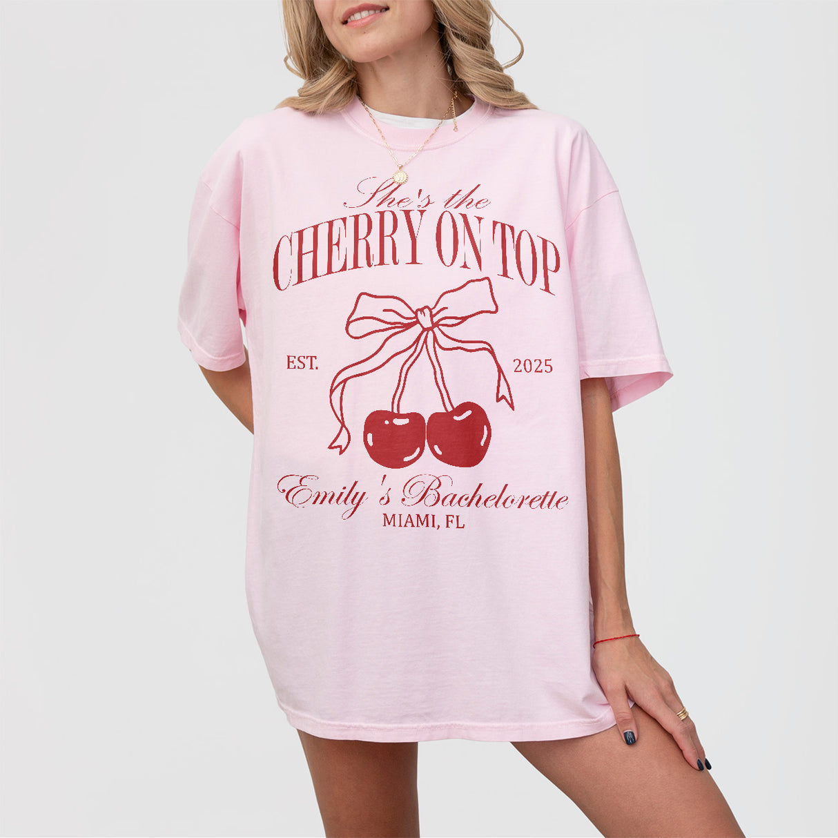 Bachelorette party shirt with a cherry graphic, perfect for the bride-to-be or bridesmaids celebrating the bridal shower or wedding festivities