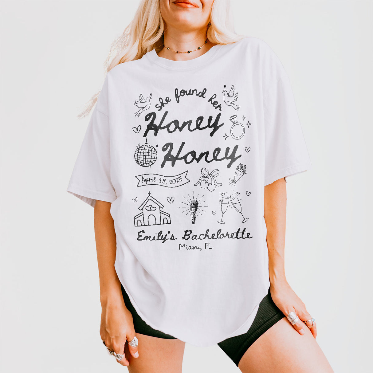 She Found Her Honey Honey Custom Last Disco Bachelorette Party Shirt Comfort Colors Dancing Queens TShirt Disco Bride Shirt Bridesmaids Gift - White Product Image