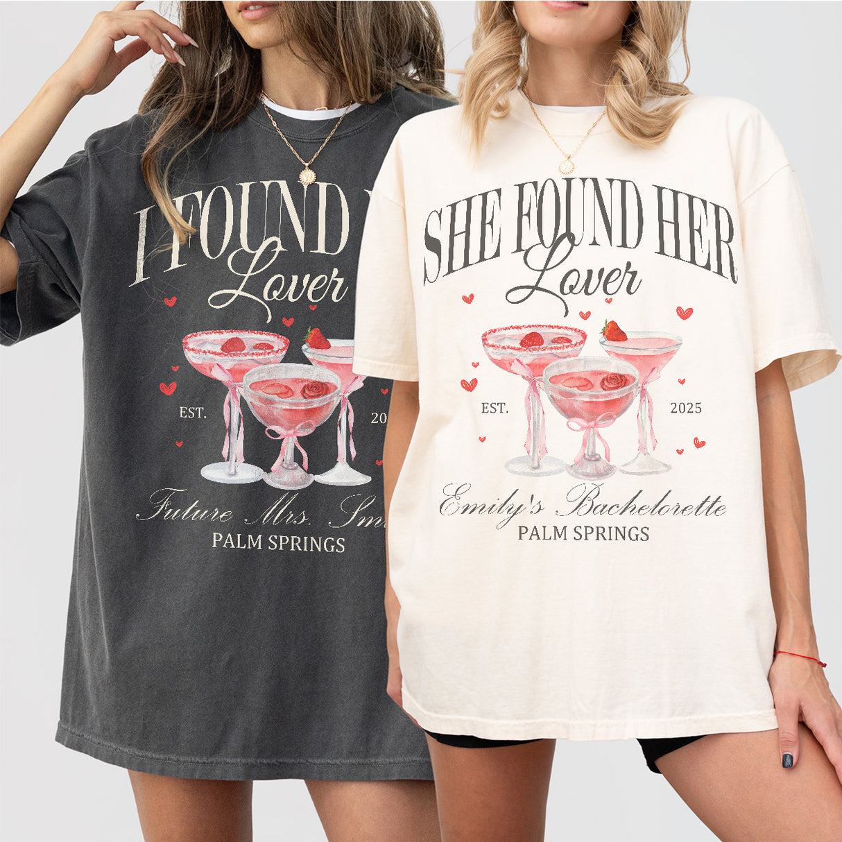 Matching shirts for bridesmaids and bridal party on a girls trip bachelorette weekend or cocktail club night out before the wedding