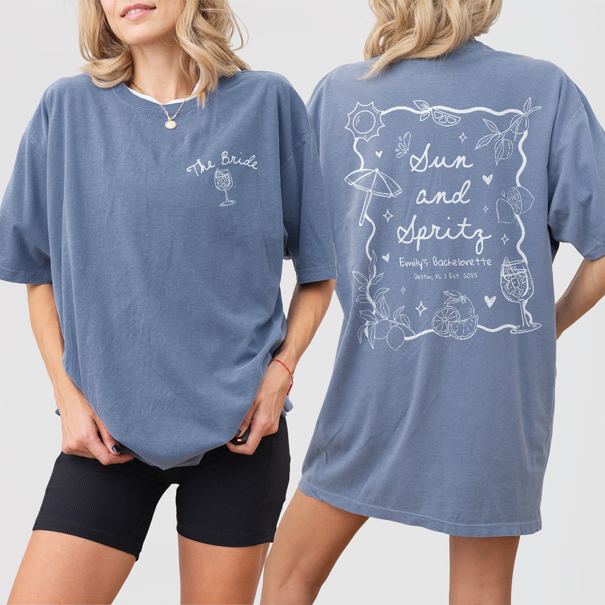 Sun and Spritz Bachelorette Shirt Personalized Aperol Spritz Bachelorette Party Tshirt Beach Girls Weekend Trip Bride To Tee Bridesmaid Gift - Blue Jean Product Image