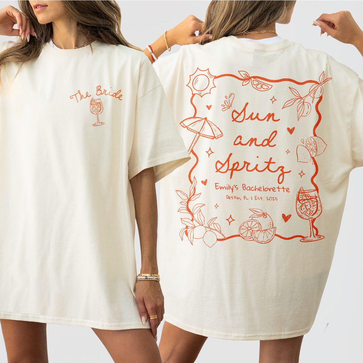 Sun and Spritz Bachelorette Shirt Personalized Aperol Spritz Bachelorette Party Tshirt Beach Girls Weekend Trip Bride To Tee Bridesmaid Gift - Ivory Product Image
