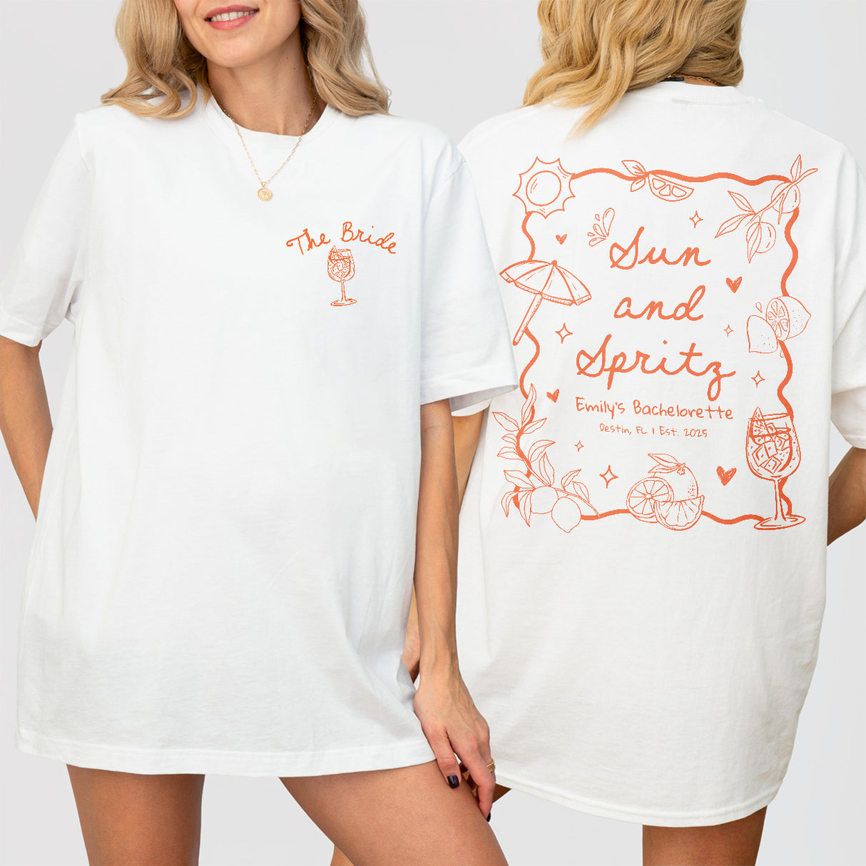 Sun and Spritz Bachelorette Shirt Personalized Aperol Spritz Bachelorette Party Tshirt Beach Girls Weekend Trip Bride To Tee Bridesmaid Gift - White Product Image