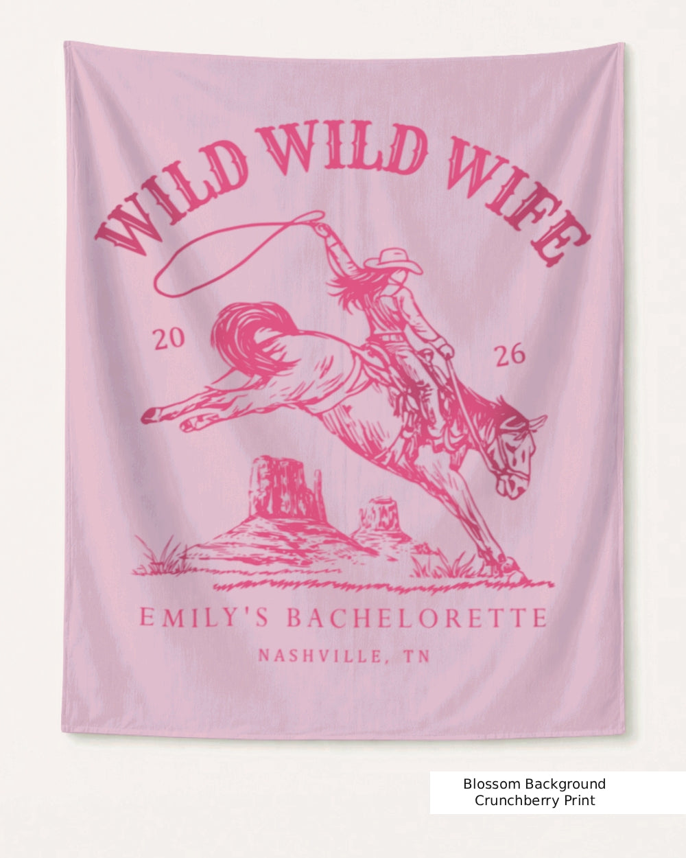 Personalized bachelorette banner with Wild Wild Wife vintage western design. Add the bride's name, year, and destination city for a one-of-a-kind rodeo-themed party decoration.