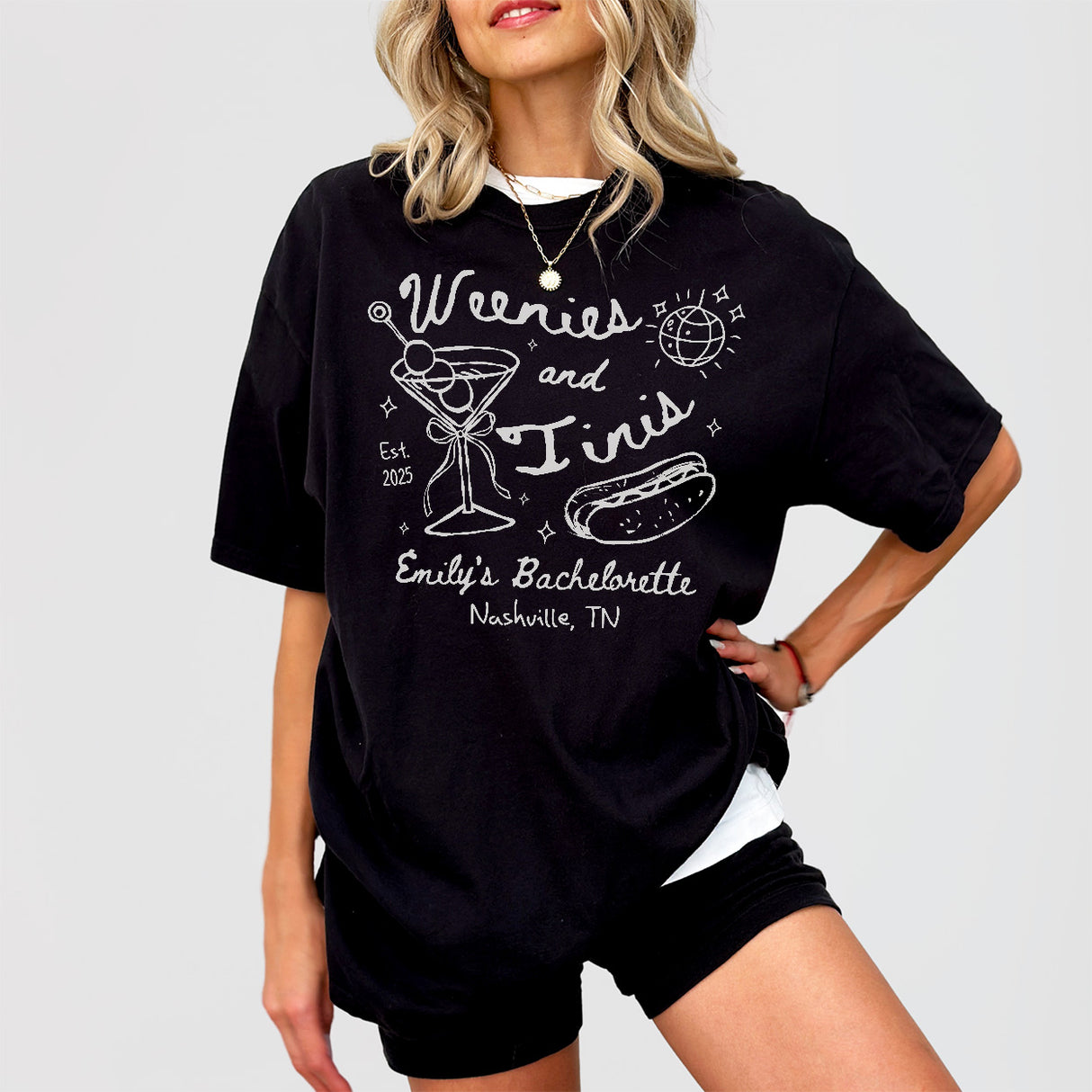 Weenies and Martinis Bachelorette Comfort Colors Shirt Custom Weenies and Tinis Bachelorette Party T Shirt Hot dog Martini Hens Do Outfits - Black Product Image