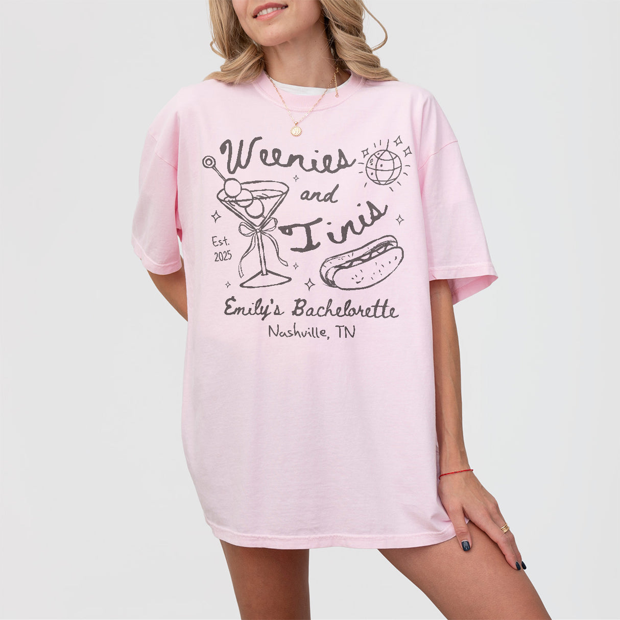 Weenies and Martinis Bachelorette Comfort Colors Shirt Custom Weenies and Tinis Bachelorette Party T Shirt Hot dog Martini Hens Do Outfits - Blossom Product Image