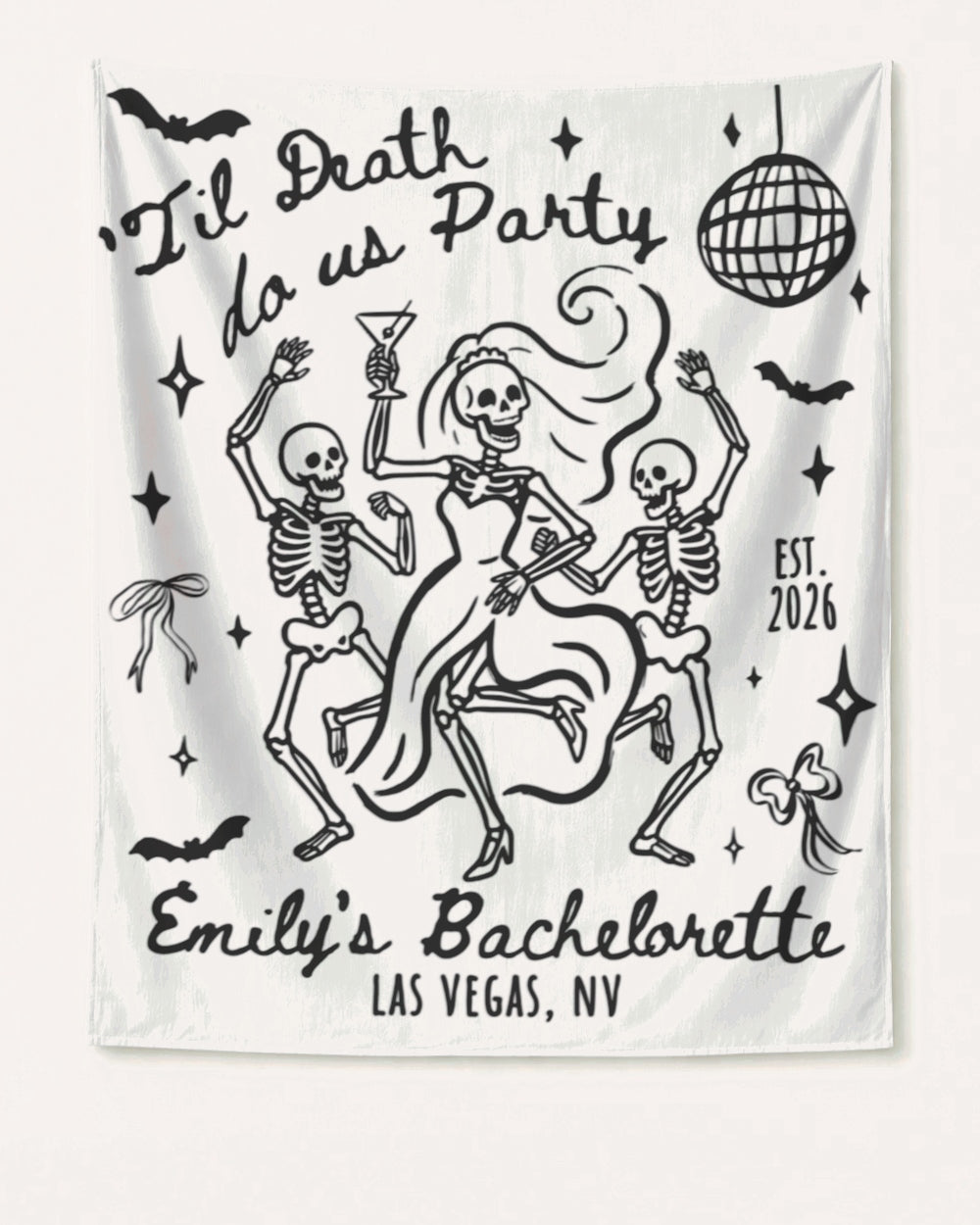 Til death do us party - Dancing Skeletons Banner White