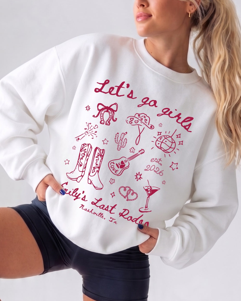Let's Go Girls Cowgirl Party Sweatshirt White