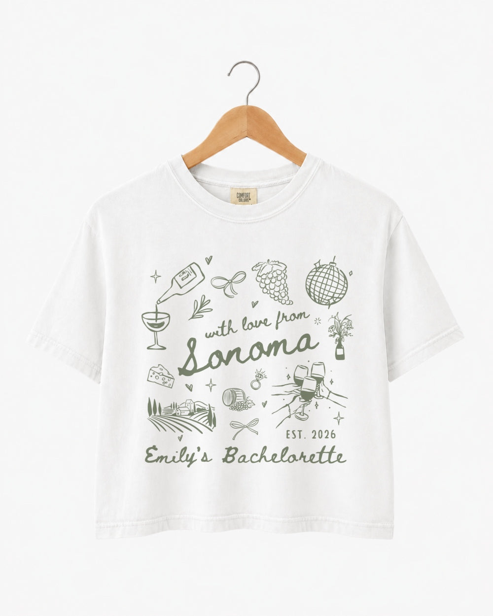 Personalized Sonoma tee for bridal crew outfits and wine bachelorette party looks