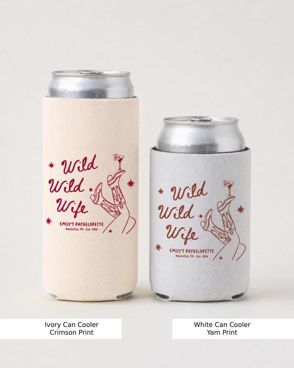 Gift idea for the bachelorette party: Wild Wild Wife can cooler with script lettering and line-art illustration. Perfect for the bride squad's drinks at the bach weekend celebration.
