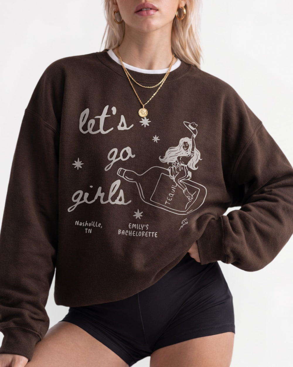 Let's Go Girls Cowgirl Bottle Sweatshirt Dark Chocolate