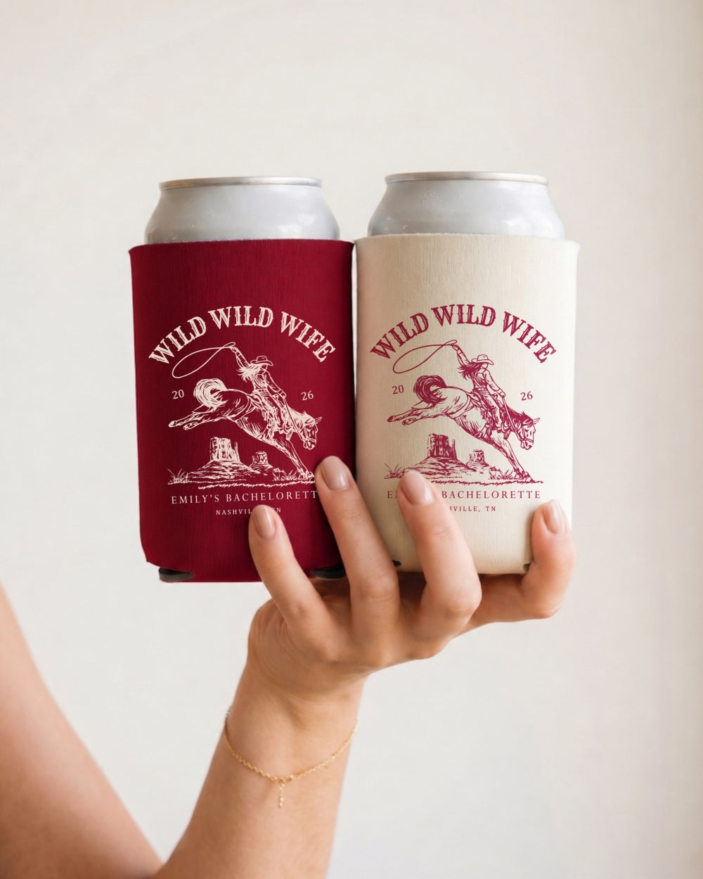 Bachelorette party can cooler with Wild Wild Wife vintage western rodeo design. Keep drinks cold at the Nashville bar crawl, bonfire, or country concert for the whole bride crew.