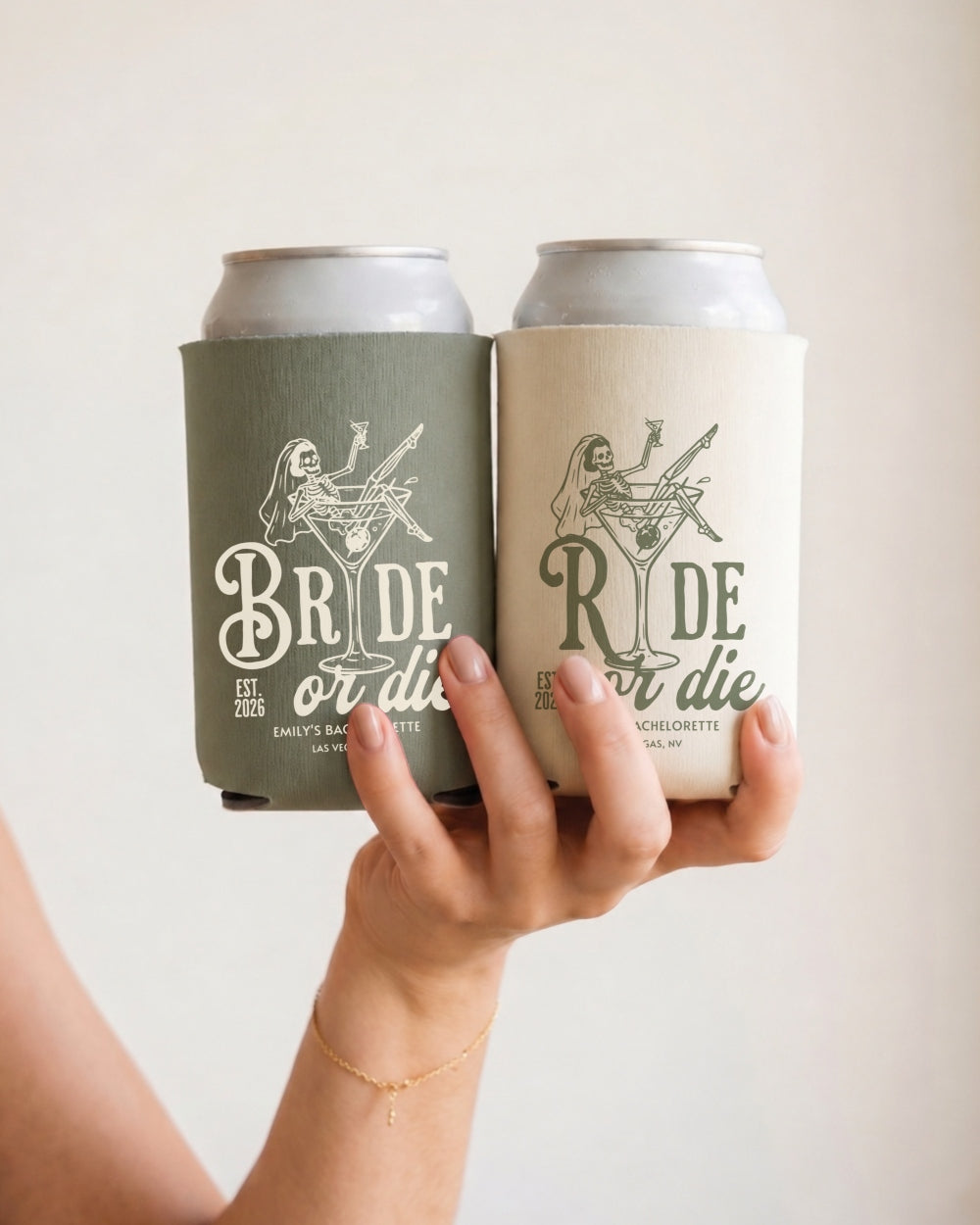 Bride or Die and Ride or Die Can Cooler Moss
