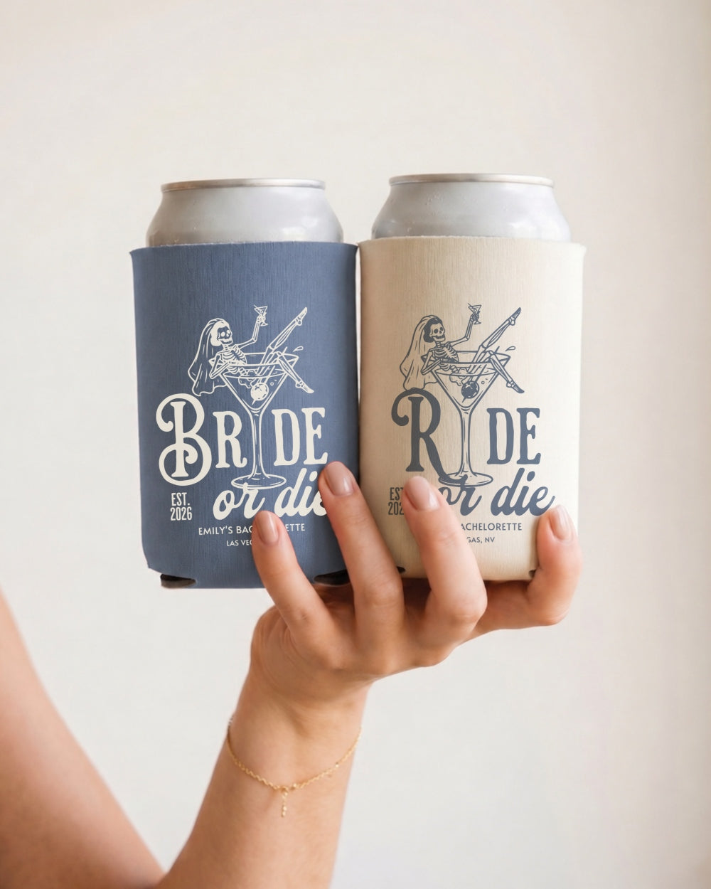 Bride or Die and Ride or Die Can Cooler Blue Jean