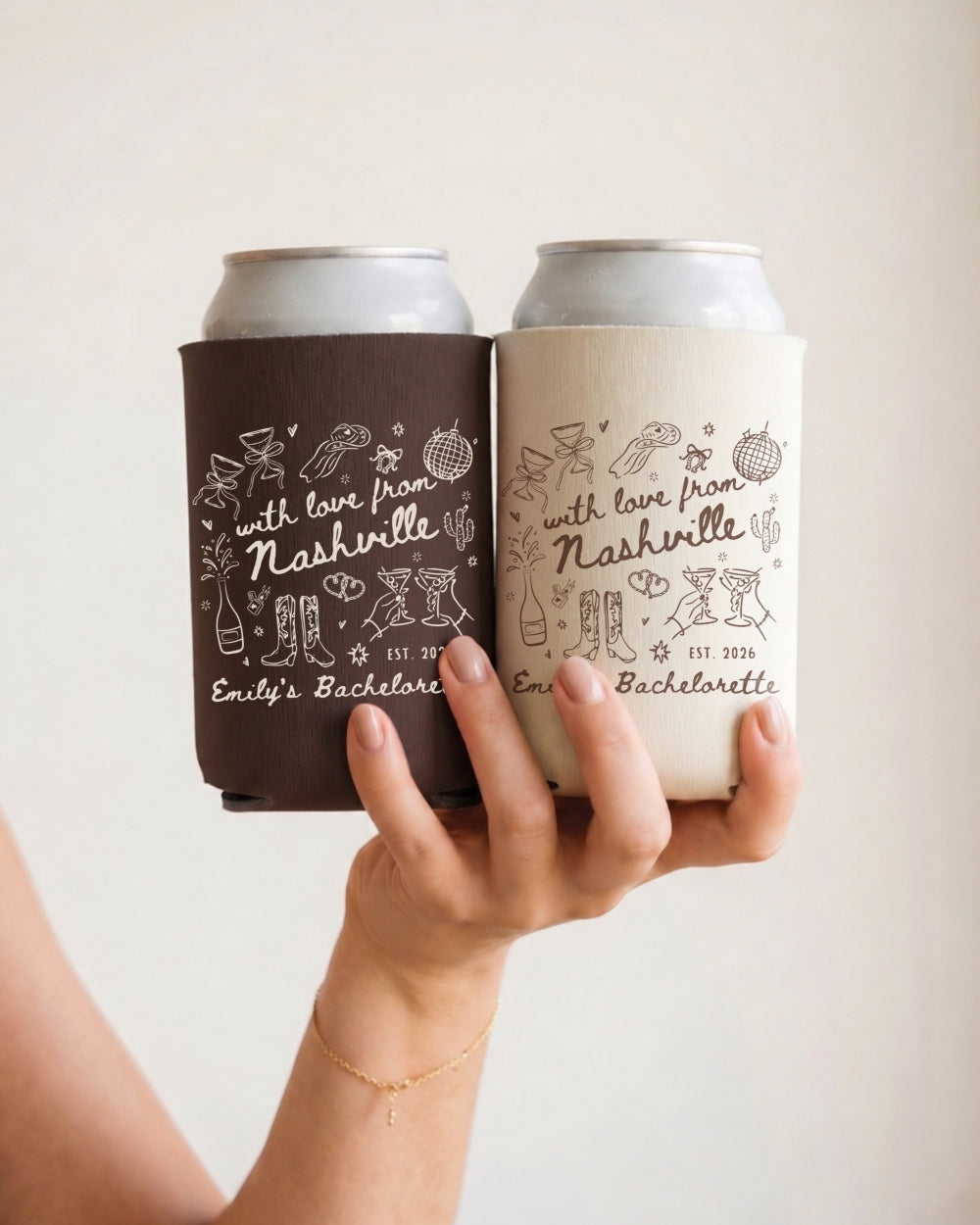 With Love from Nashville Can Cooler Custom Nashville can cooler for country bachelorette parties and bridal crew drinks