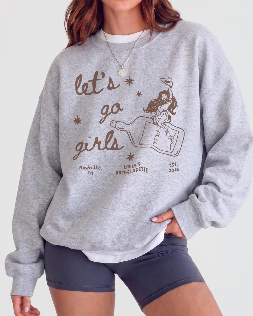 Let's Go Girls Cowgirl Bottle Sweatshirt Sport Grey