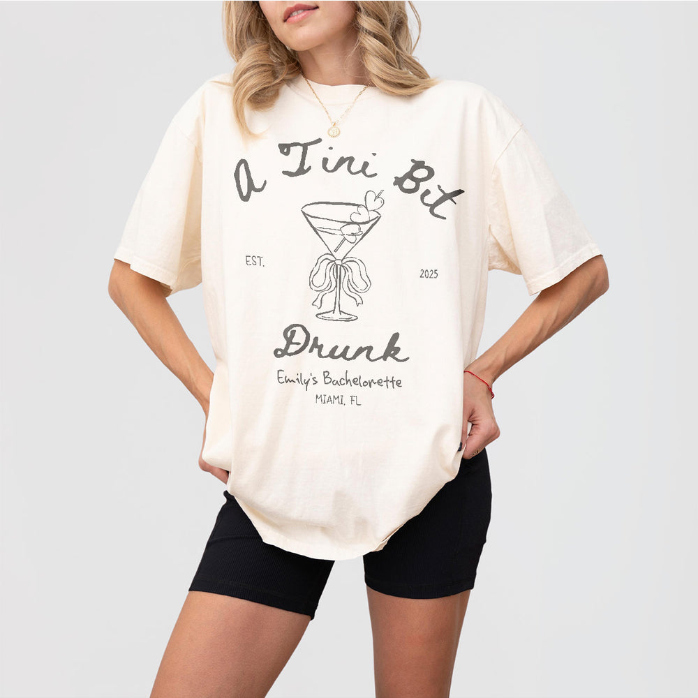 A Bride in a Tini Bit Bachelorette Comfort Colors Shirt Custom Dirty Martini Bachelorette Party Shirt Tini Bit Tipsy Tshirt Tini Bit Engaged - Ivory Product Image