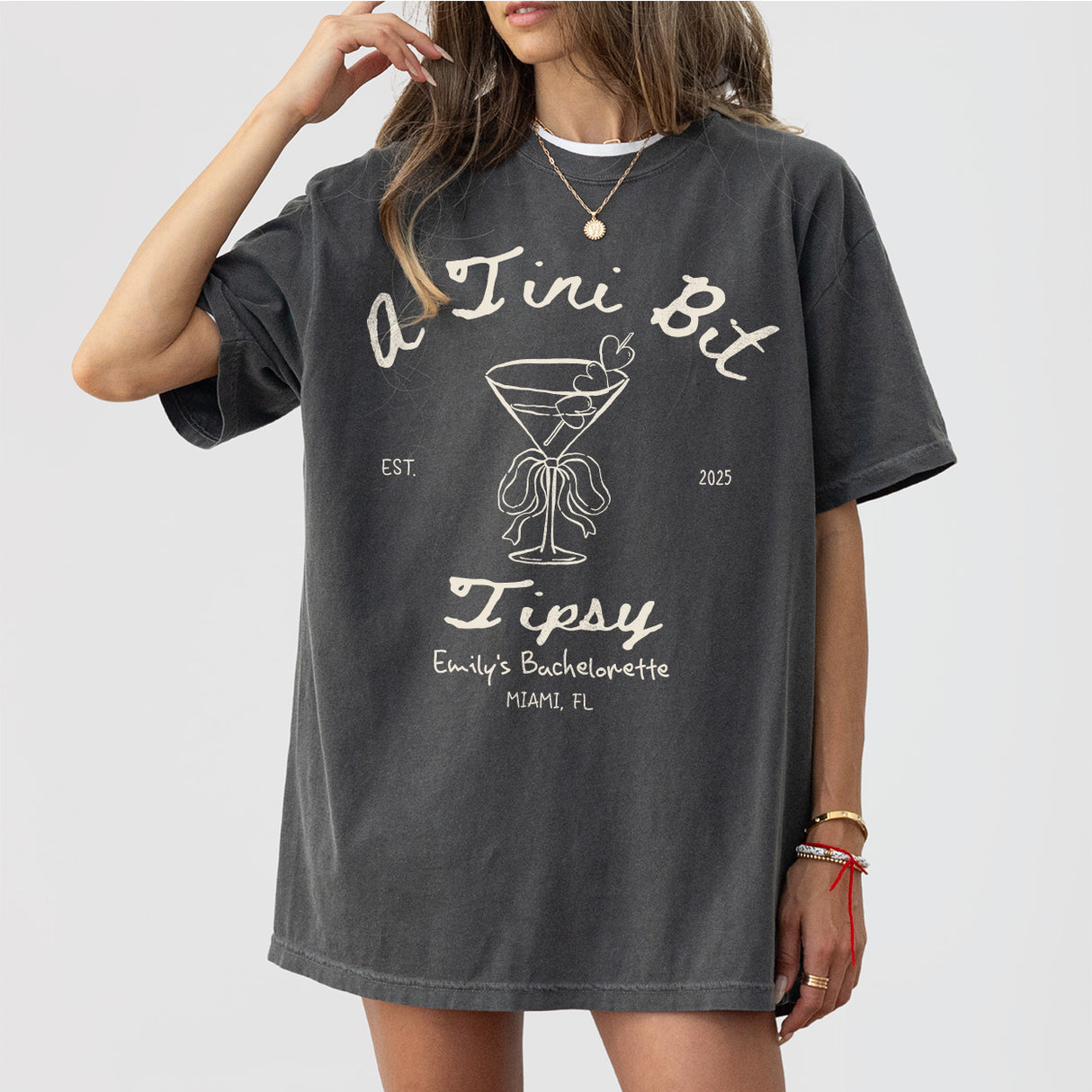 A Bride in a Tini Bit Bachelorette Comfort Colors Shirt Custom Dirty Martini Bachelorette Party Shirt Tini Bit Tipsy Tshirt Tini Bit Engaged - Pepper Product Image