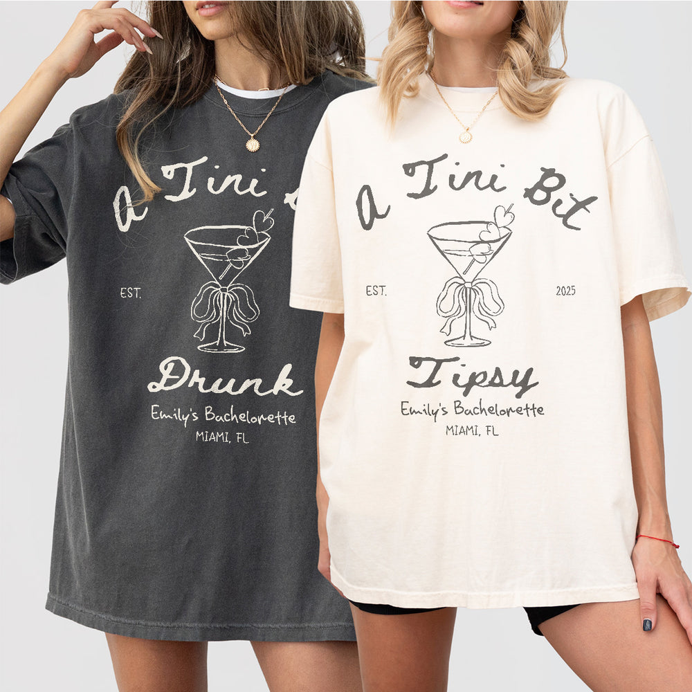 A Bride in a Tini Bit Bachelorette Comfort Colors Shirt Custom Dirty Martini Bachelorette Party Shirt Tini Bit Tipsy Tshirt Tini Bit Engaged - matching Image