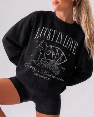 Lucky In Love Wine Cards Sweatshirt Black