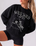 Bride and bridesmaids matching country western sweatshirts for a Wild Wild Wife bachelorette weekend. Vintage rodeo illustration with location and year customizable for the full crew.
