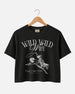 Matching crop tops for the bride's last rodeo bachelorette crew, vintage western script with bride name, date, and city customizable for Nashville or any destination weekend.