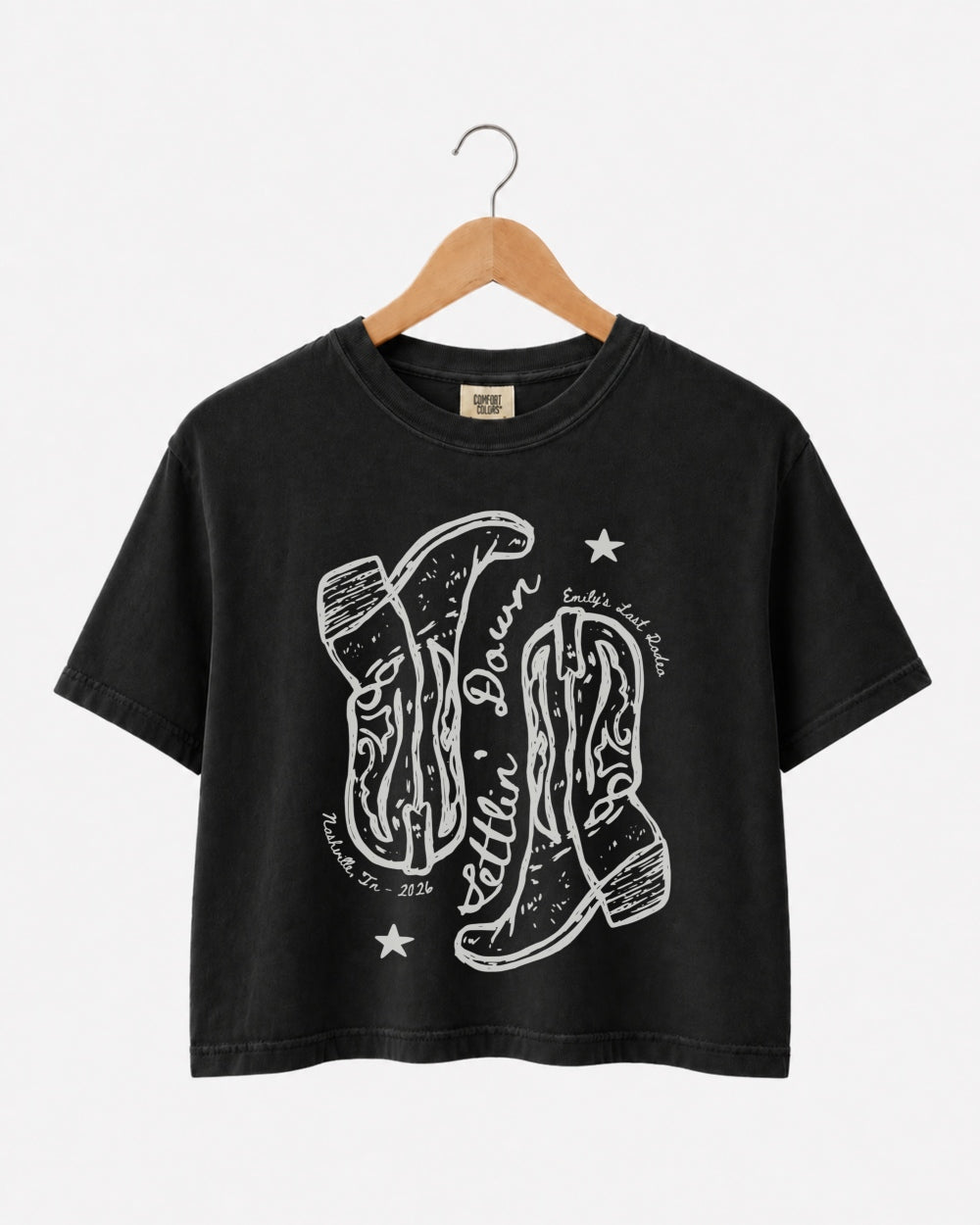 Settlin' Down & Saddlin' Up Cowgirl Boots Crop Top Black