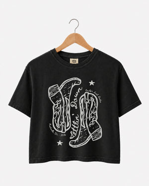 Settlin' Down & Saddlin' Up Cowgirl Boots Crop Top Black