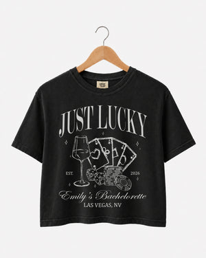 Lucky In Love Wine Cards Crop Top Black