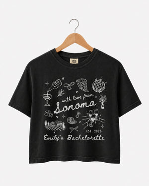 Custom bride party tee for Sonoma trips, winery weekends, and vineyard celebrations