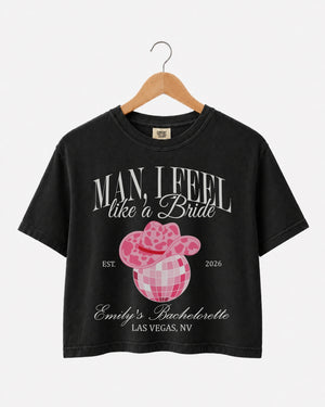 Man, I Feel Like A Bride & Let's Go Girls Disco Crop Top Black
