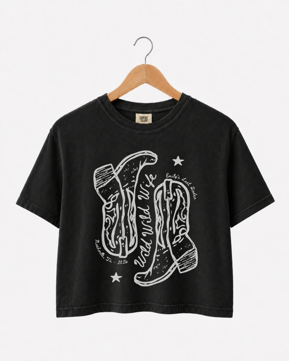 Personalized Wild Wild Wife tee for bridal crew photos and western themed party outfits