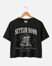 Matching crop tops for the Last Rodeo bachelorette crew, vintage western theme with bride name, EST year, and destination city personalized across the whole party set.