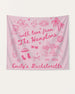 Personalized bachelorette banner with bride name, destination, and year in minimalist line-art doodle style. Custom keepsake for Hamptons, lake, or any weekend getaway celebration.