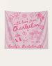 Rectangular bachelorette party banner with hand-drawn doodle script art for the bride's weekend celebration. Personalized with bride name, destination city, and year for the whole crew.