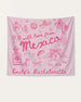 Flat-lay banner for a Mexico bachelorette weekend, vintage line-art style with hand-drawn illustrations. Personalized with bride name, year, and destination for the full crew.