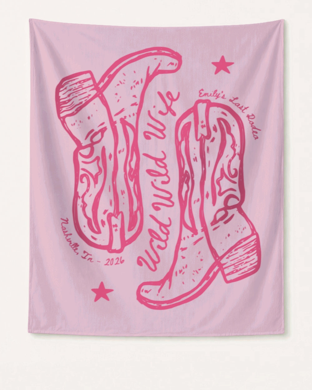 Western bachelorette banner with custom bride details for bridal crew celebrations