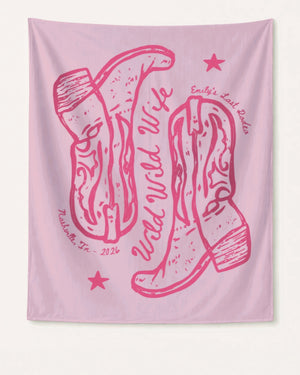 Western bachelorette banner with custom bride details for bridal crew celebrations