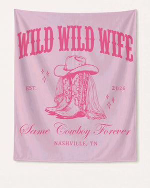 Rectangular party banner with vintage western bachelorette artwork for a cowgirl bride celebration. Personalized with bride name, wedding year, and destination city for the Nashville or any-city bachelorette crew.