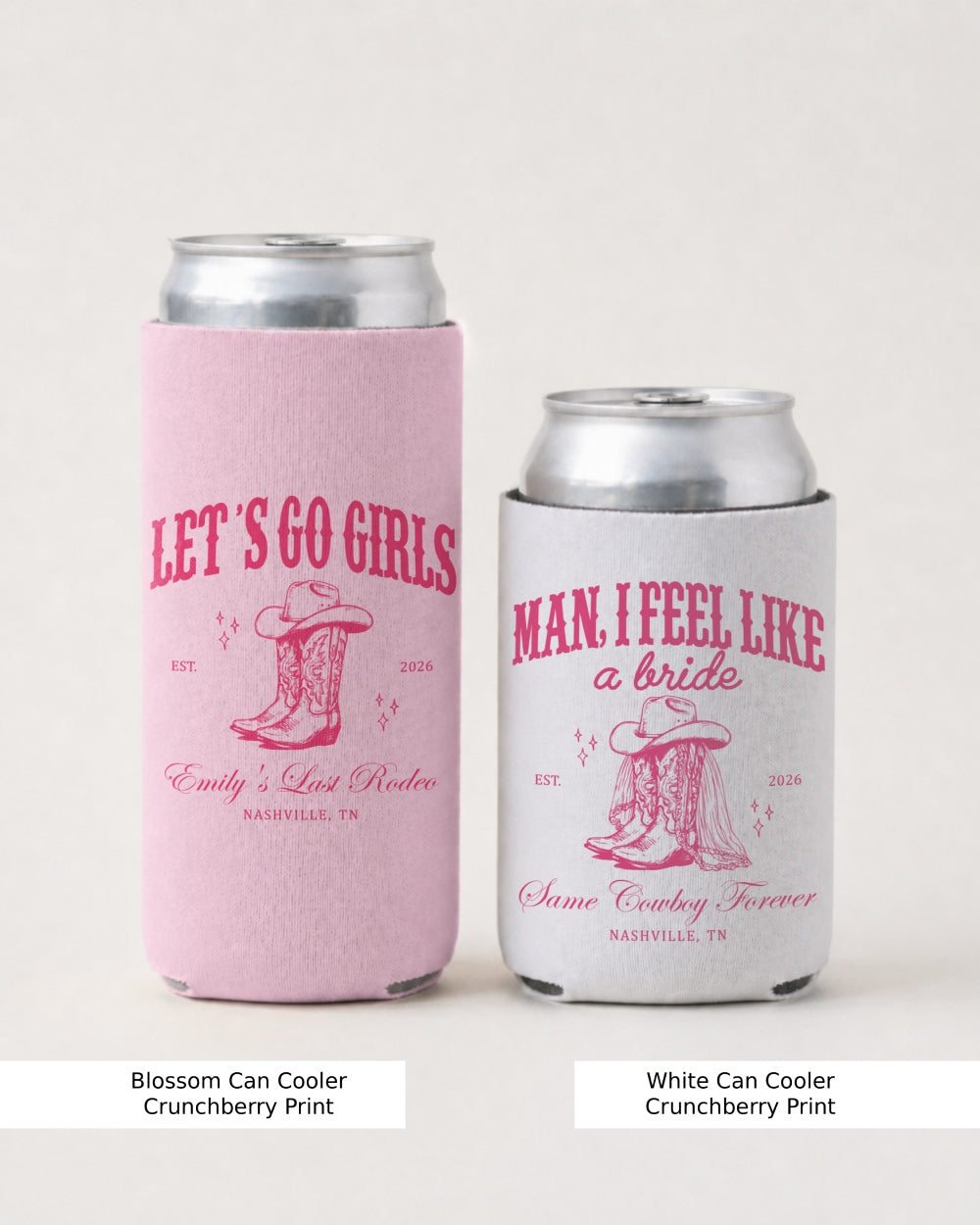 Gift idea for the bride who loves country music: western bachelorette can cooler with vintage rodeo illustration and script lettering. Perfect for the bridal party's bachelorette bash.