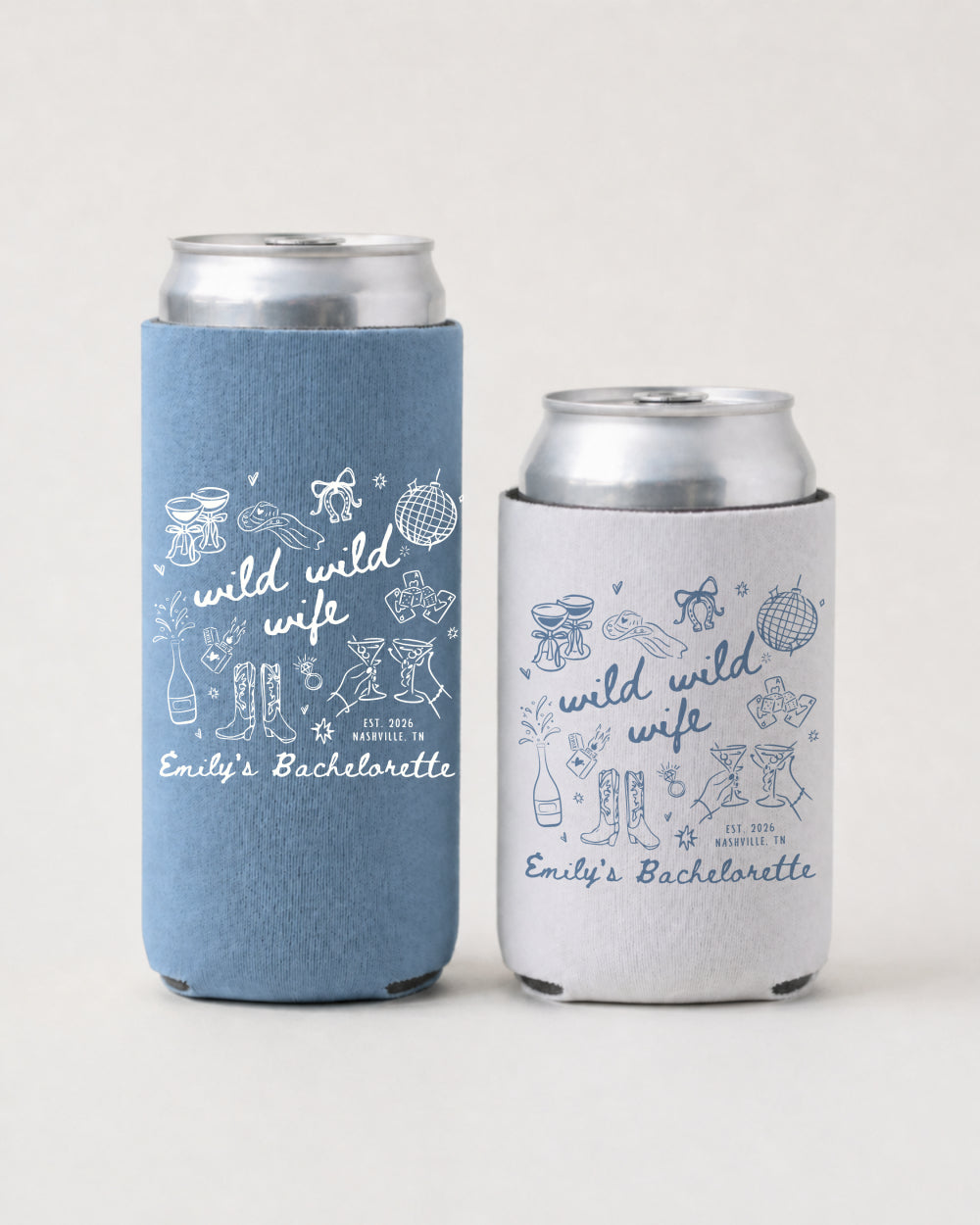 Bride and bridesmaids can cooler for a bachelorette weekend in the woods, whimsical line-art script design. Personalized with the bride's name and weekend theme for the whole crew.