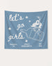 Bride and bridesmaids bottle banner for a bachelorette weekend, vintage cowgirl line-art with hand-drawn script. Personalized with bride name, destination city, and weekend date for the whole crew.