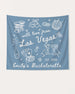 Bride and bachelorette crew banner with hand-drawn Las Vegas doodle art. Personalized with bride name, destination city, and bachelorette year for the whole squad.