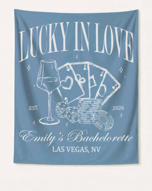 Lucky In Love Wine Cards Banner Blue Jean