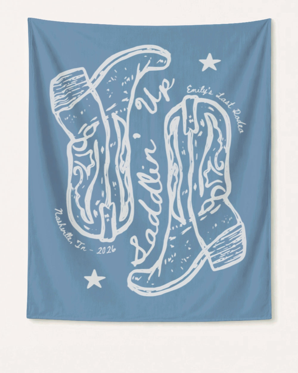 Settlin' Down & Saddlin' Up Cowgirl Boots Banner Blue Jean