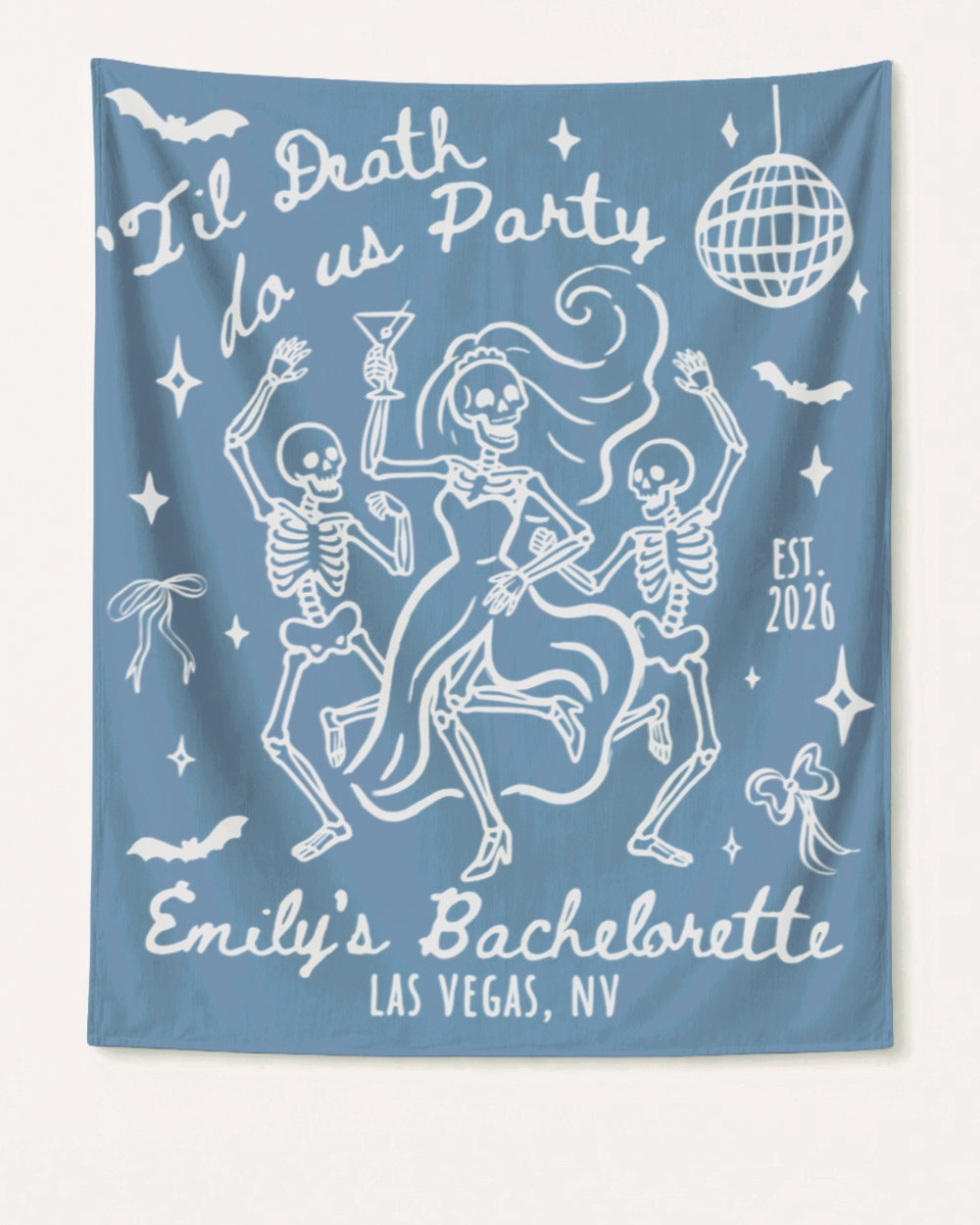 Til death do us party - Dancing Skeletons Banner Blue Jean