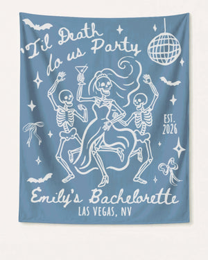 Til death do us party - Dancing Skeletons Banner Blue Jean