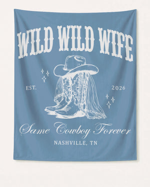 Bride and bridesmaids bachelorette party banner with vintage western cowgirl art for a Nashville-style celebration. Customizable with wedding year, city, and bride name for the whole crew.