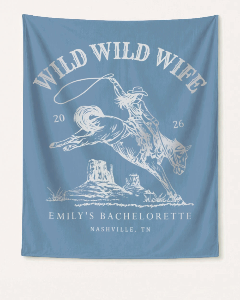 Bride and bridesmaids bachelorette party banner with vintage western theme. Personalized with bride name, year, and destination city for the full Nashville or any-city crew.