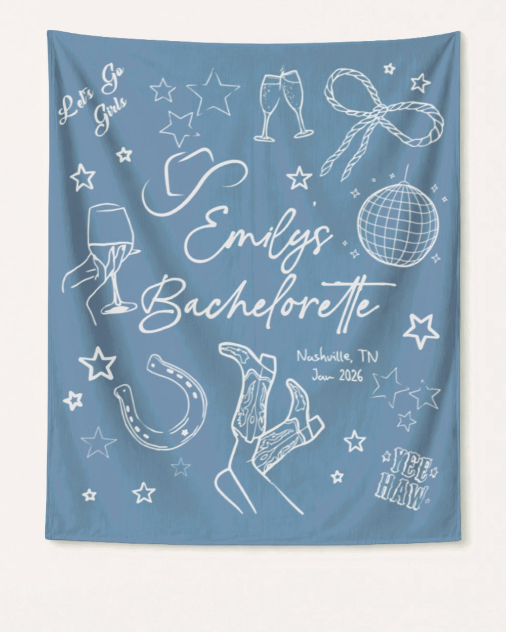 Let's Go Girls Disco Boots Banner Blue Jean